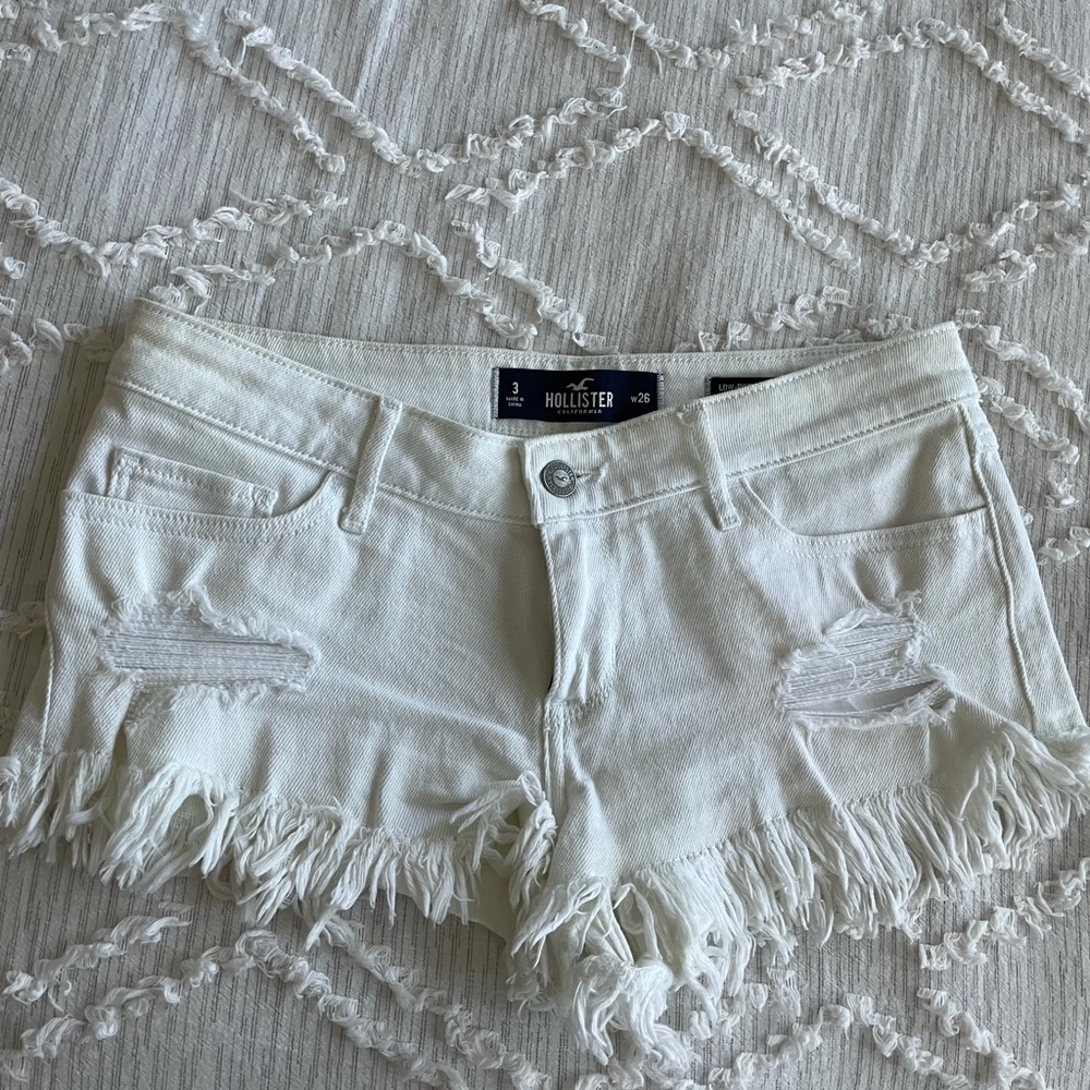 Low rise white denim shorts